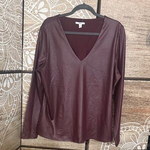 Bar III Burgundy Long Sleeve V-Neck Top